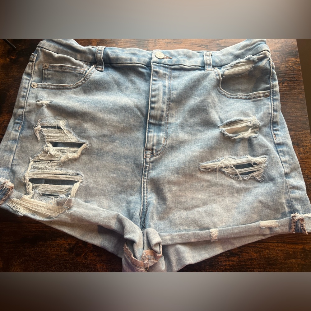 American Eagle Outfitters Light Blue Distressed Denim Shorts